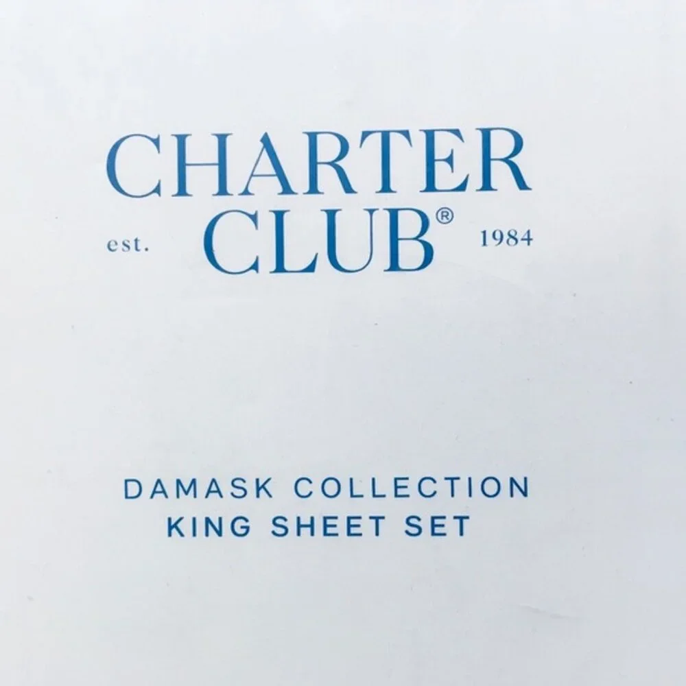 2 Charter Club Damask SOLID 550 TC Cotton KING Sheet Sets = SMOKE + NAVY PEONY